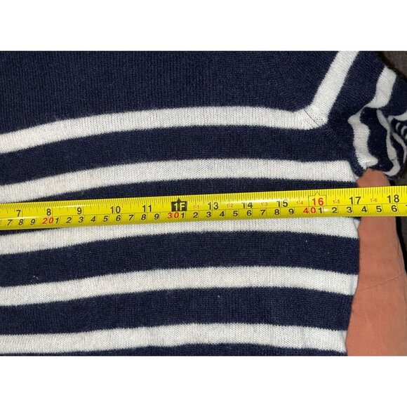 Bloomingdale's Cashmere Button Shoulder Navy Striped Sweater Women's Size M - Picture 5 of 6